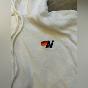 Aviator Nation White Hooded Muscle Sweatshirt